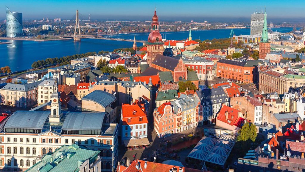 Vue aérienne de Riga en Lettonie